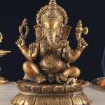 Brass Lotus Ganesha Statue | 12" x 10" x 7" | 7.5 kg | Dull Gold Finish | Sacred Lotus Throne | Temple Grade Art | Jaipurio